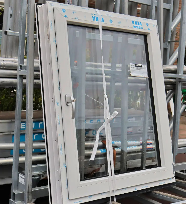 Nieuw kozijnframe op de bok